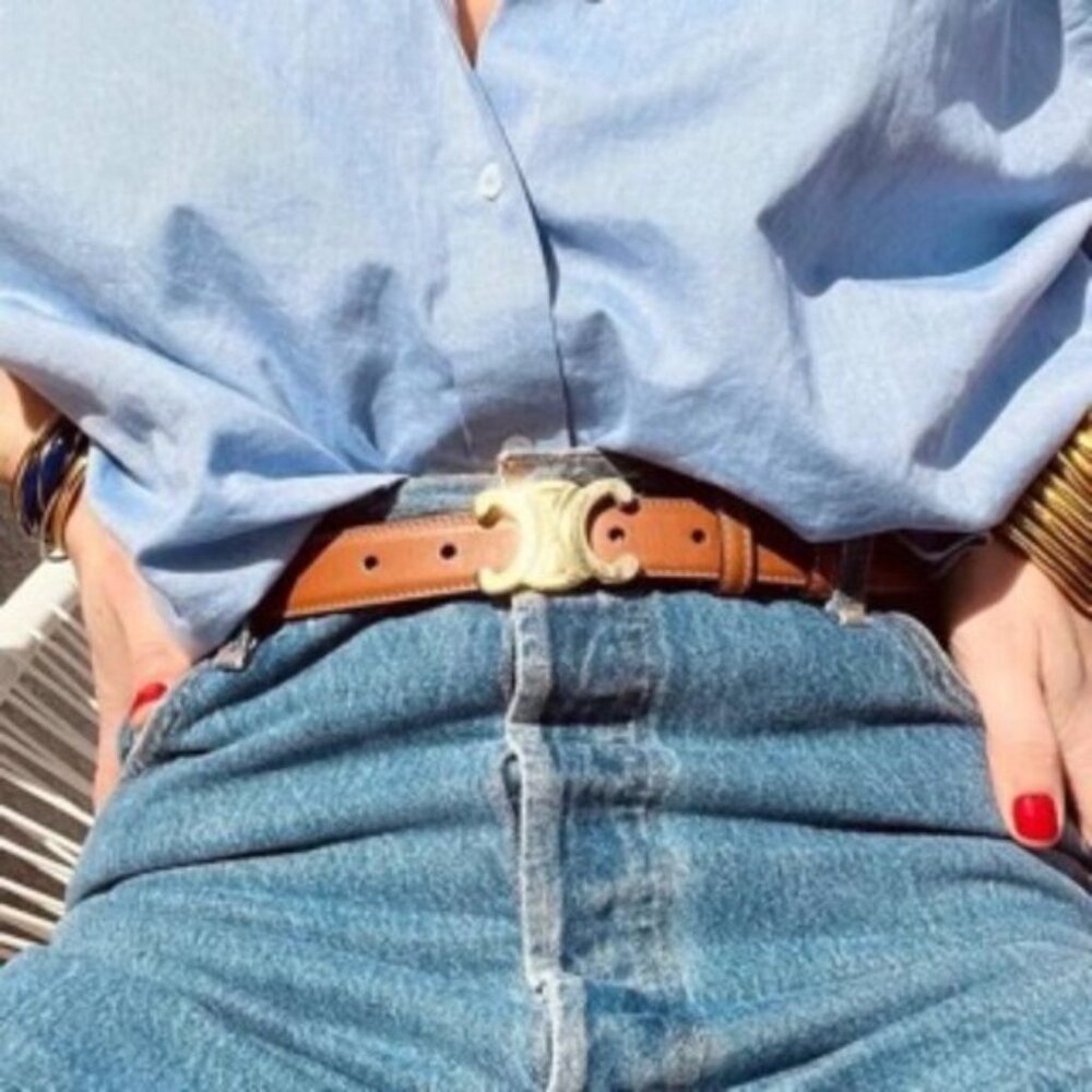 Celine Elegant Leather Belt with Gold Buckle